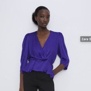 RARE!! ZARA New Satin V-neck wrap blouse Purple S